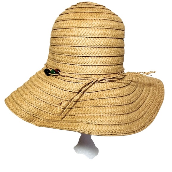 Women's Stylish Tan Sun Hat with Beaded Accents - Picture 3 of 3